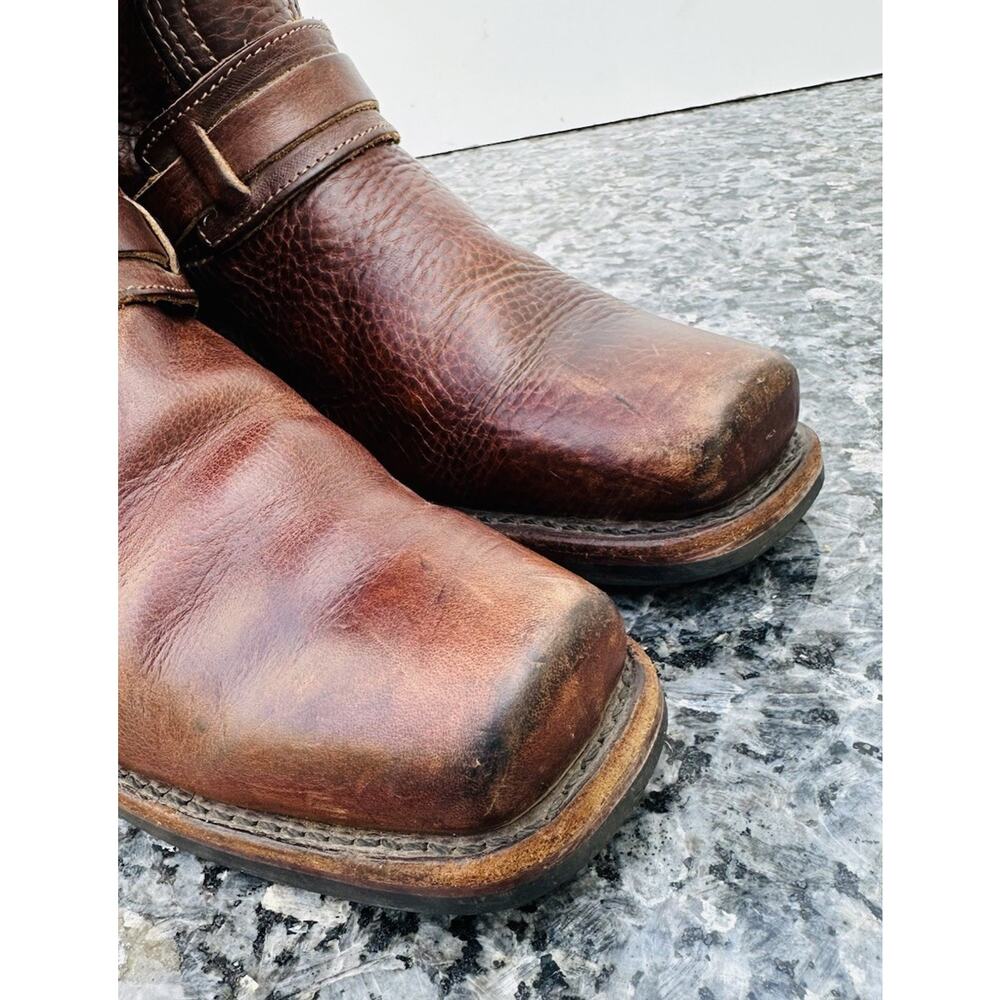 Frye Vintage Brown Leather Harness Boots Women’s Size 8 M Motorcycle Western - Picture 9 of 16